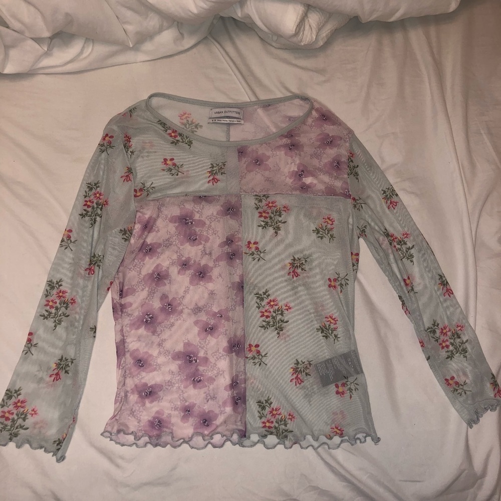 UO Floral Mesh Long Sleeve Tee